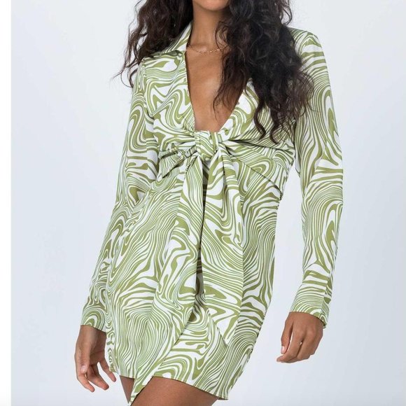 Princess Polly Alexi Tie Up Green Dress - Picture 1 of 4